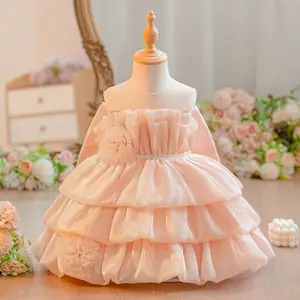 Girls O-Neck Collar Summer Satin Layered Knee-Length Dress Pearl-Embellished Sleeveless Party Gown Sweet Style Ruffle