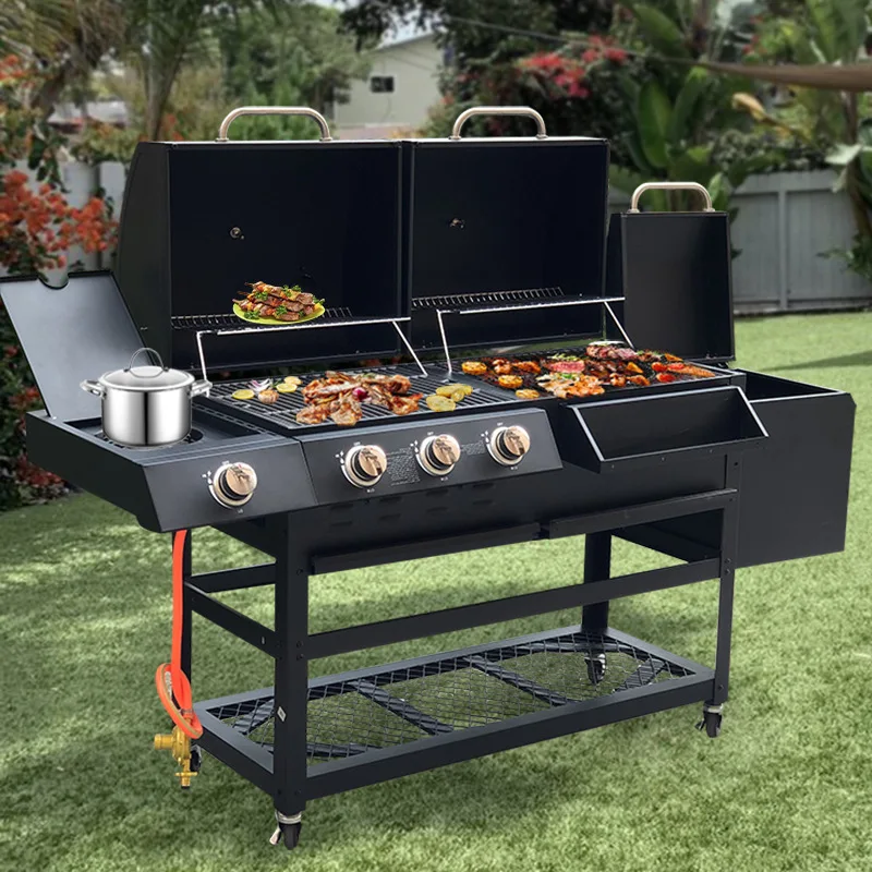 Large Cooking Area Barbecue Smoker Drum Charcoal  Multifunctional Bbq Grill Offset Smoker