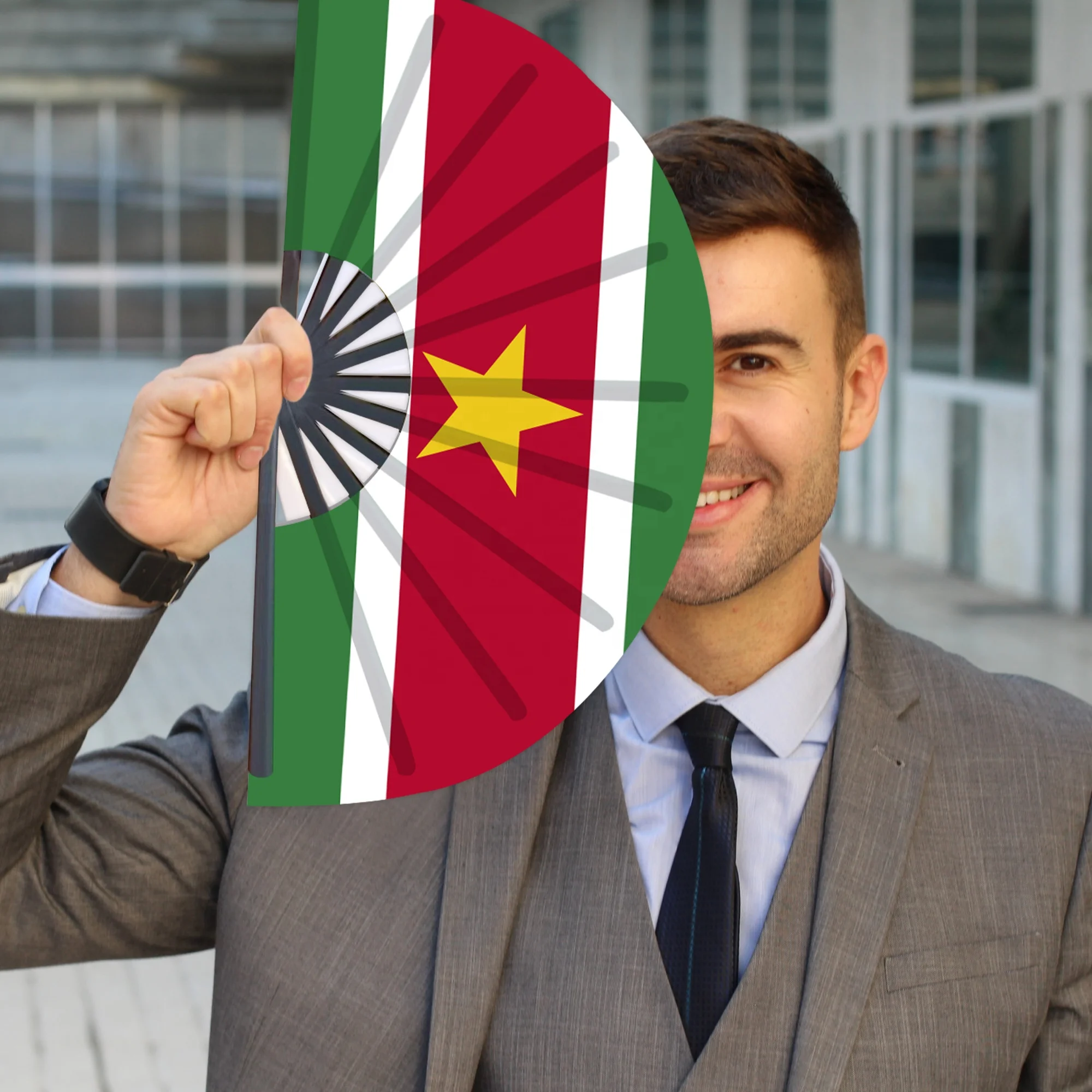 Suriname Flag Handheld Fan 33cm Handheld Open And Close Lightweight Multicultural Theme Fan_voghion.com