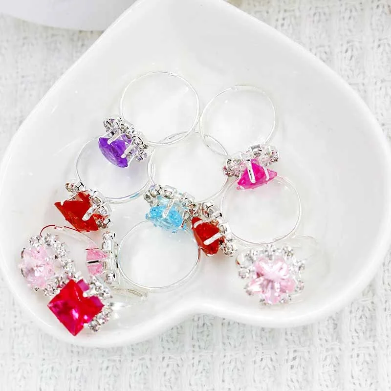 Children's Ring Set Plastic Colorful Diamond Ring for Girls Adjustable Love  Box Set 36 love Box Rings