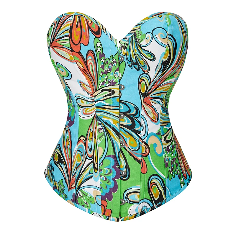 Cotton Floral Tummy Control Lace up Slim Body Shaper Strapless