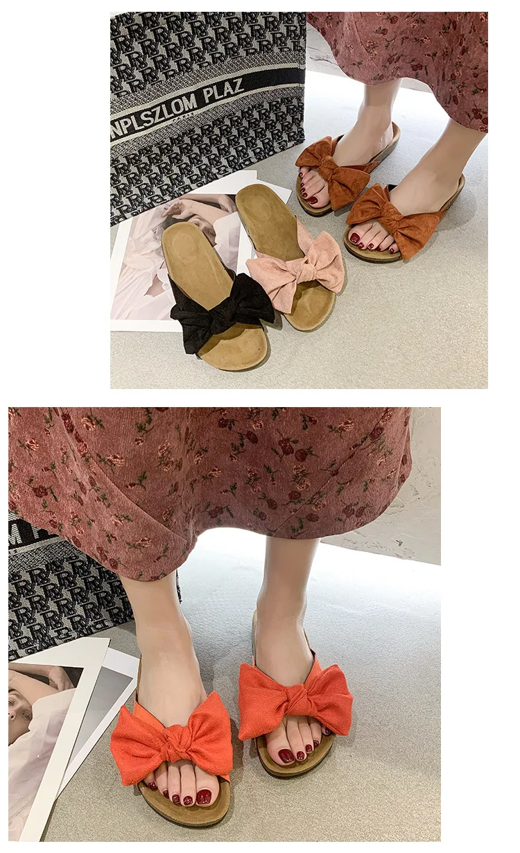 new OEM fancy sandale femme summer flat ladies slides sandals beach shoes women Leopard bow slippers