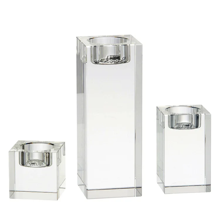 Wholesale K9 table decoration crystal candle holder Solid 3D laser tea light candle holder