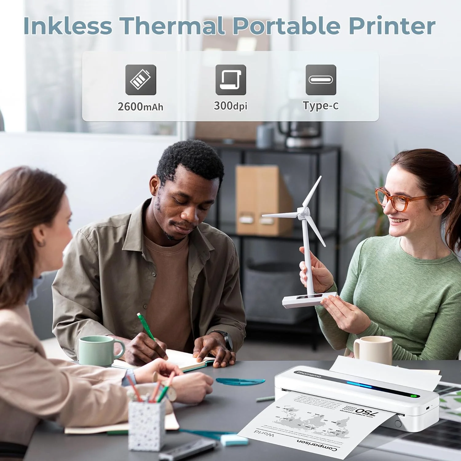 Phomemo M833 Draagbare A4 Thermische Printer, 300 DPI, Inktloos, Compatibel Met Mobiele Telefoons en Computers, Bluetooth Voor Auto, Kantoor, Thuis, Zwart