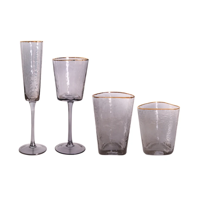New Arrival Triangular Shape Glass Set Crystal Clear Wine & for Champagne Tumbler Collection in Grey Small MOQ Elegant Goblets