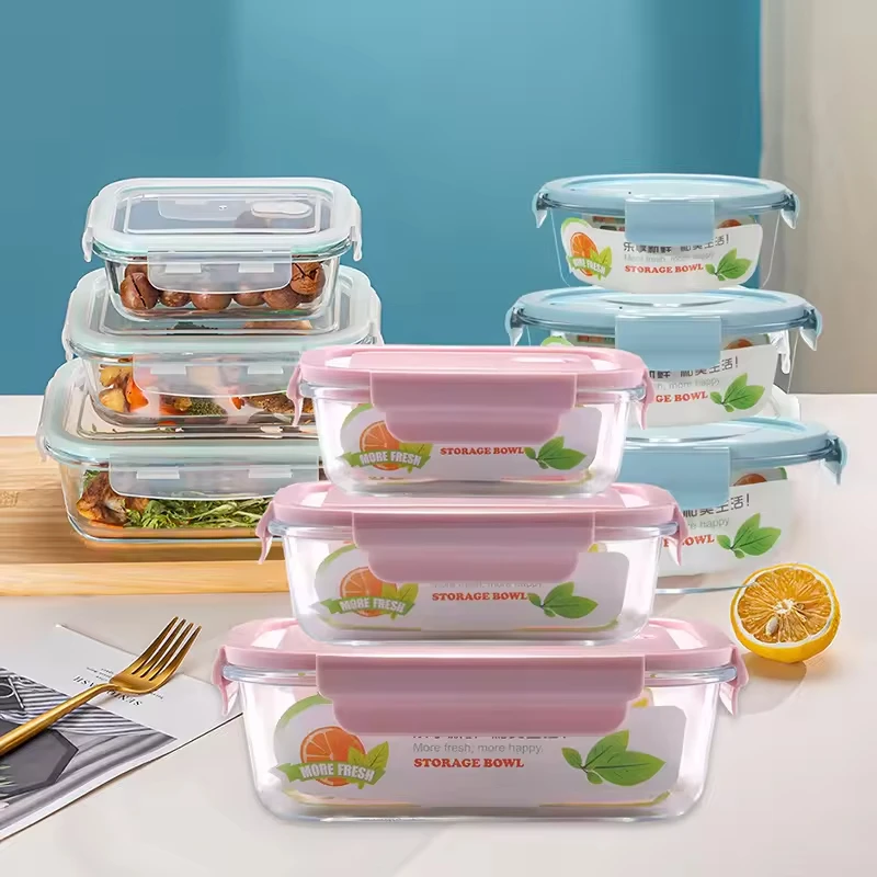 Wholesale 410ml 700ml 1040ml Airtight Glass Meal Prep Containers Plastic Lid Microwave Dishwasher Safe 3 Compartments Lunch Box