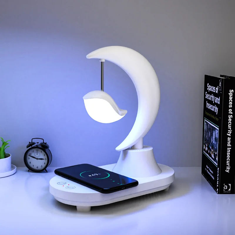 Bedside RGB Colorful Light LED Table Lamps Wireless Phone Charging and Smart Speaker Night Light Charger Bedroom for Kids