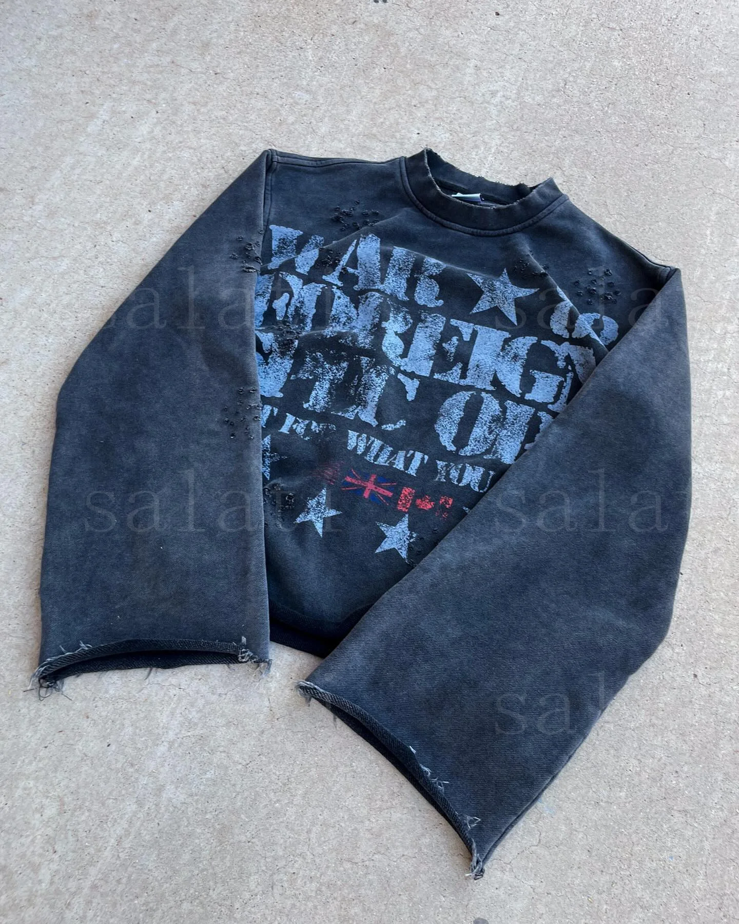 Salati Wholesale T-shirts Raw Hem Distressed Mock Neck Oversized Stone Acid Washed Long Sleeve Tee Boxy Cropped T Shirt for Men