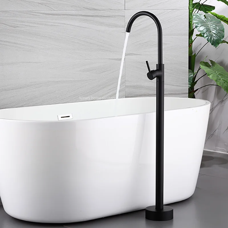 New Simple Design Independent Bathtub with Hand-held Shower Nozzle Matte Black Bathtub Mixer Faucet.
