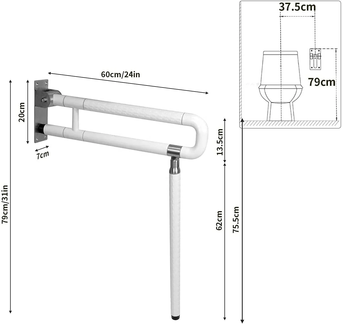 Flip-Up Toilet Grab Bar – Foldable Stainless Steel Handrail For Seniors, Elderly, Pregnant & Disabled