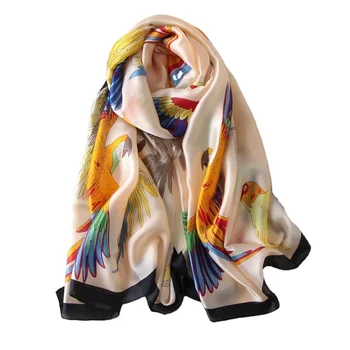 Beautiful Silk Scarf Large 180 90 Long Satin Colorful Bird Printed Polyester Scarves Breathable Lightweight Wraps