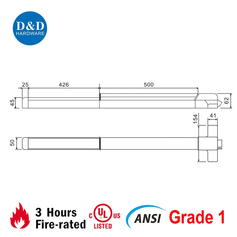 SS304 UL10C Fire Rated Security Touch Bar Rim Type Exit Device Push Bar Panic Exit Device Bar