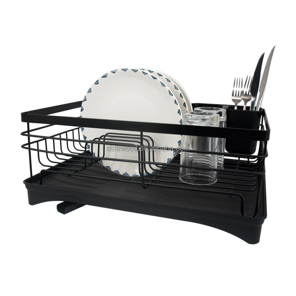 1pc Solid Color Dish Rack, Modern Plastic Black Dish Drying Rack