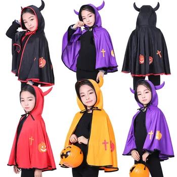 2022 Halloween Cosplay Costumes Funny Horned Devil Cloak Boys and Girls Witch Pumpkin Capes