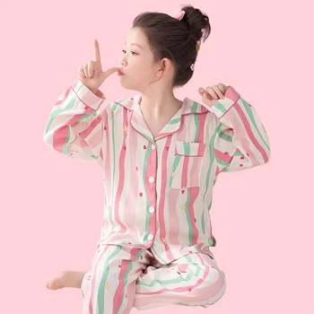 High Quality Kawaii Summer Cotton Pajamas for Kids Women Cute Girl Birthday Gift Home Suit Cartoon Stars Stripes Breathable