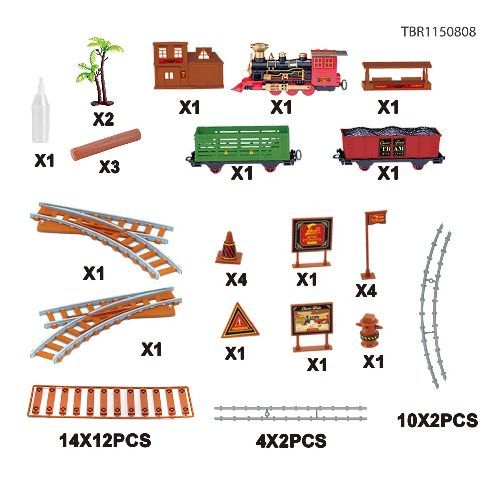 Mist Spraying Train Battery Operated Electric Train DIY Assemble Track Toy Set with Realistic Train Sound and Lights 207 PCS