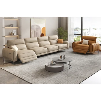 Modern European Nordic Italian Style Apartment Leisure Couch Living Room Electric Reclining  Furniture Set Genuine Leather Sofa