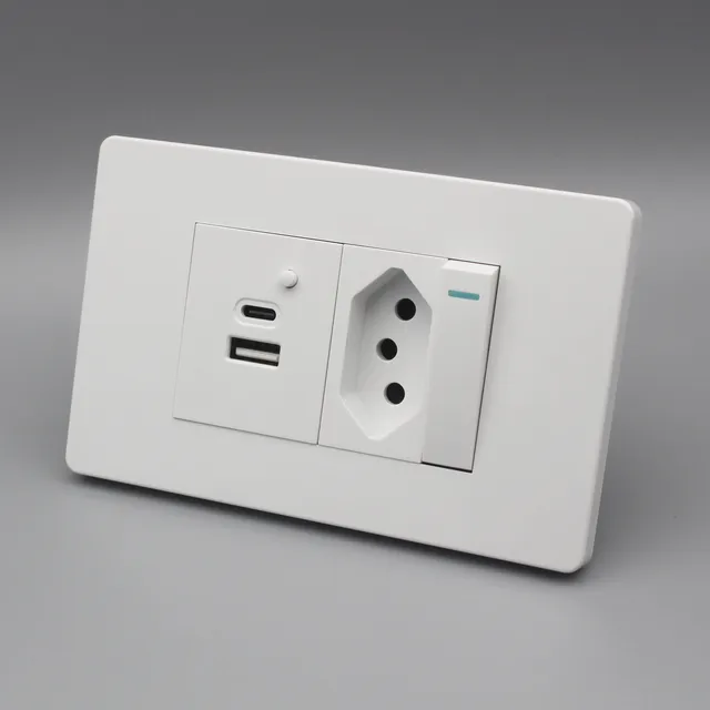 South Africa Standard  1 Gang+ BRAZIL Socket+ Type-c+USB Electrical Switch Socket