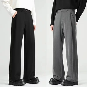New Men's Black Gray Suit Pants Loose Straight Drape Solid Color Elastic Business Work Casual Trousers Fashion Clothing