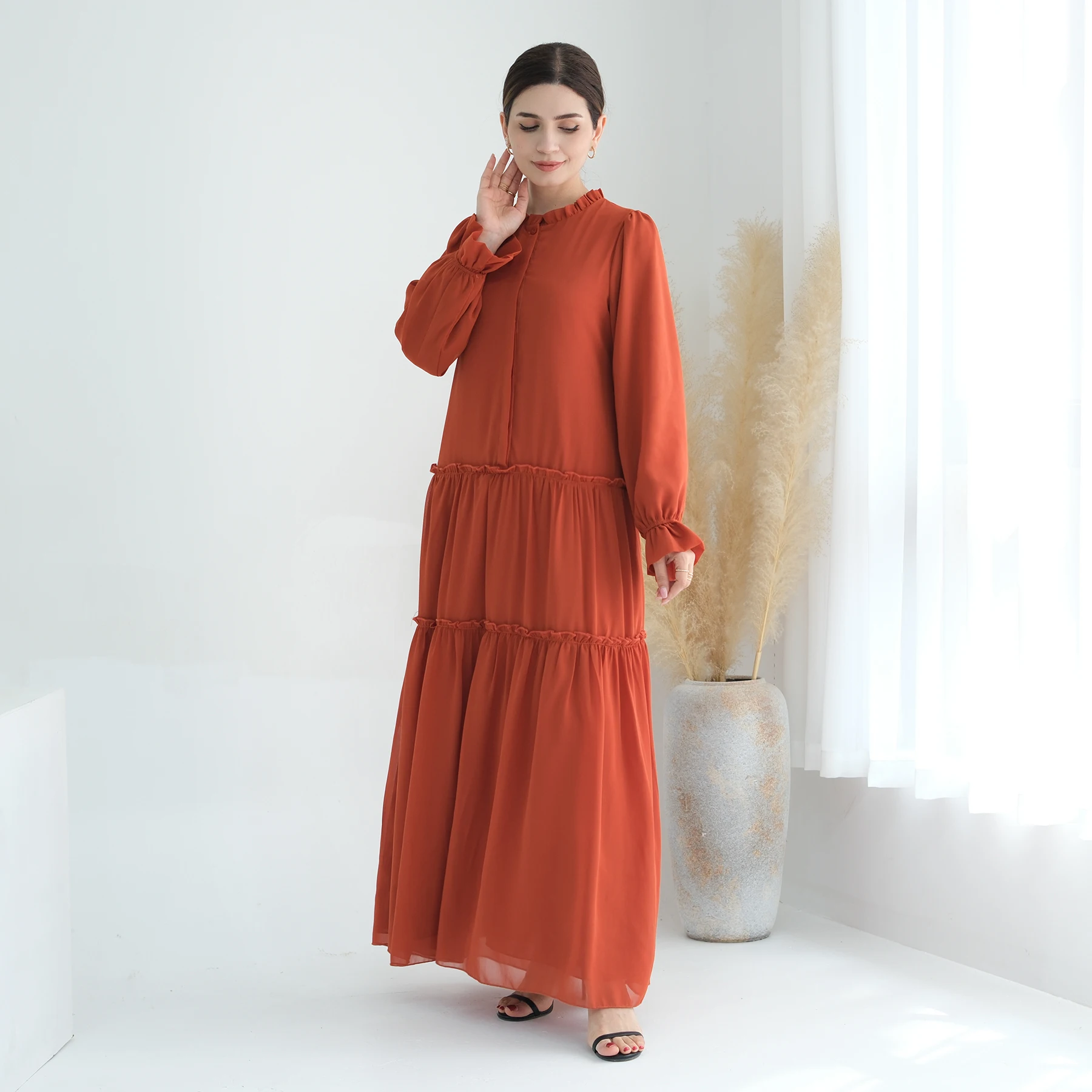Loriya Wholesale Abaya 2025 Solid Color Layered Chiffon Women's Dresses  With Lining Abaya Women Muslim Dress Ethnic Clothing| Alibaba.com