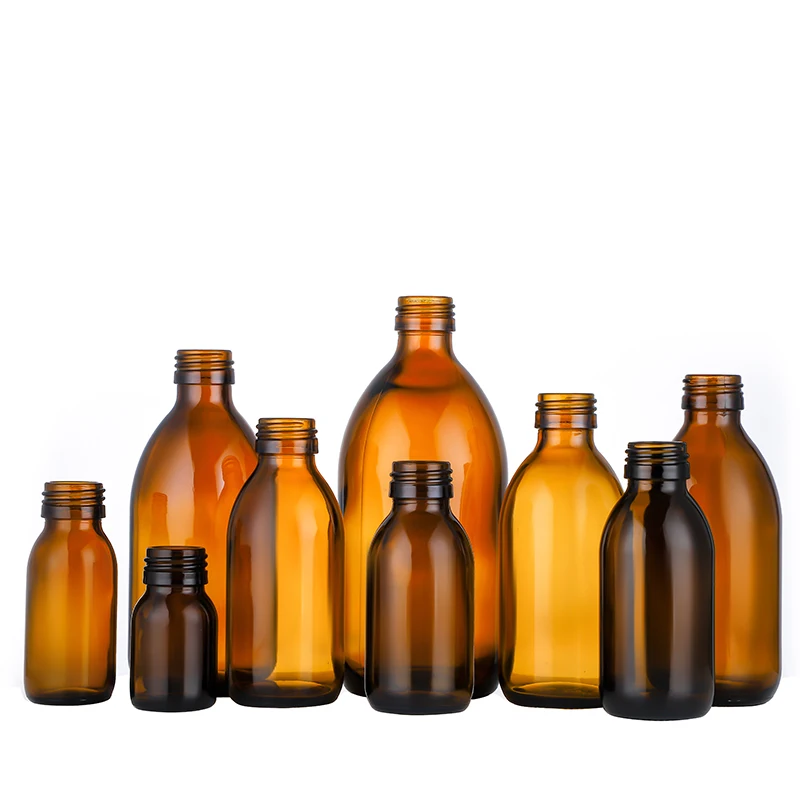 Fabrik 150 ml 200 ml 300 ml Glas-Bernsteinflaschen mit Aluminium-Schraubverschluss für medizinische Sirupe