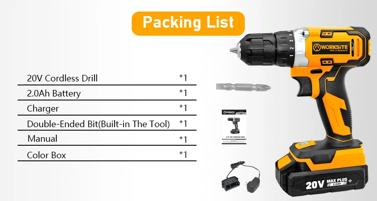 WORKSITE 20V Cordless Drill Set 70Pcs with Hand Tools Screwdriver