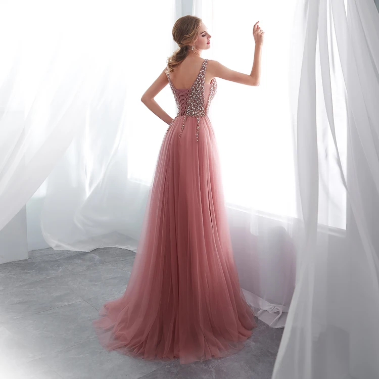 beaded pink bridesmaid dress Vintage Pink Satin Sweetheart Neckline Beaded Mermaid Ruffled Tiered E –  DSProm main image 0