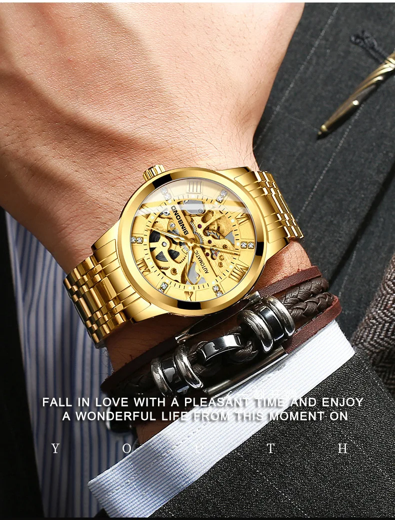 Binbond B6020 6020 Men's Automatic Watches Casual Fashion Original Chronograph Waterproof Stainless Steel Luminous Wristwatch