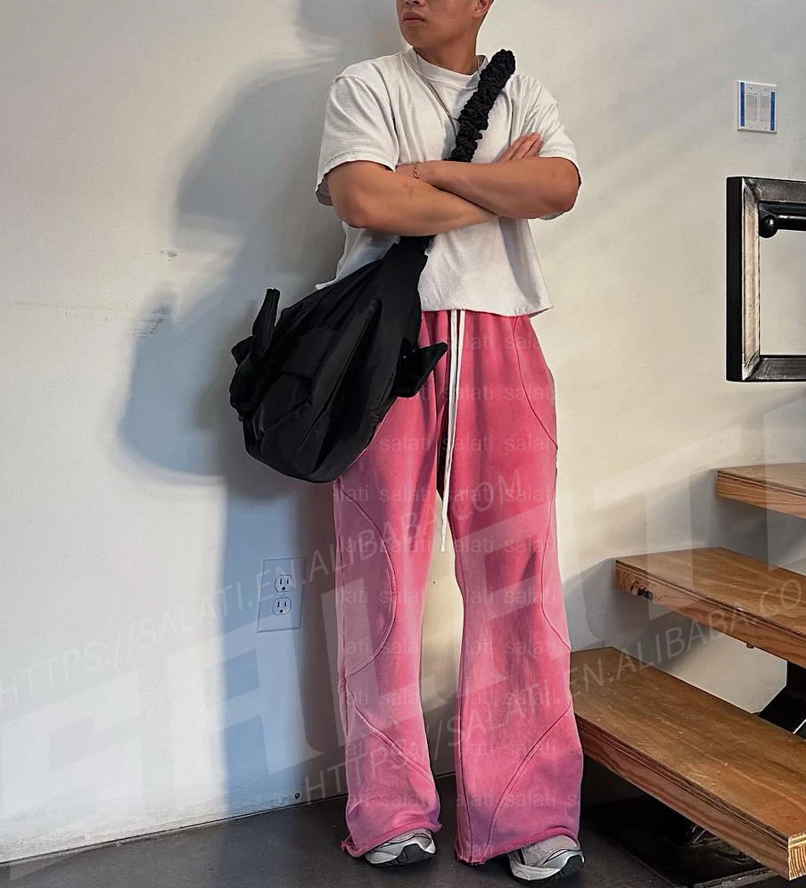Distressed Raw Hem Sweat Trousers Custom Vintage Cotton Straight Baggy Relaxed Track Pants Blank Acid Wash Flared Sweatpants Men gallery 3