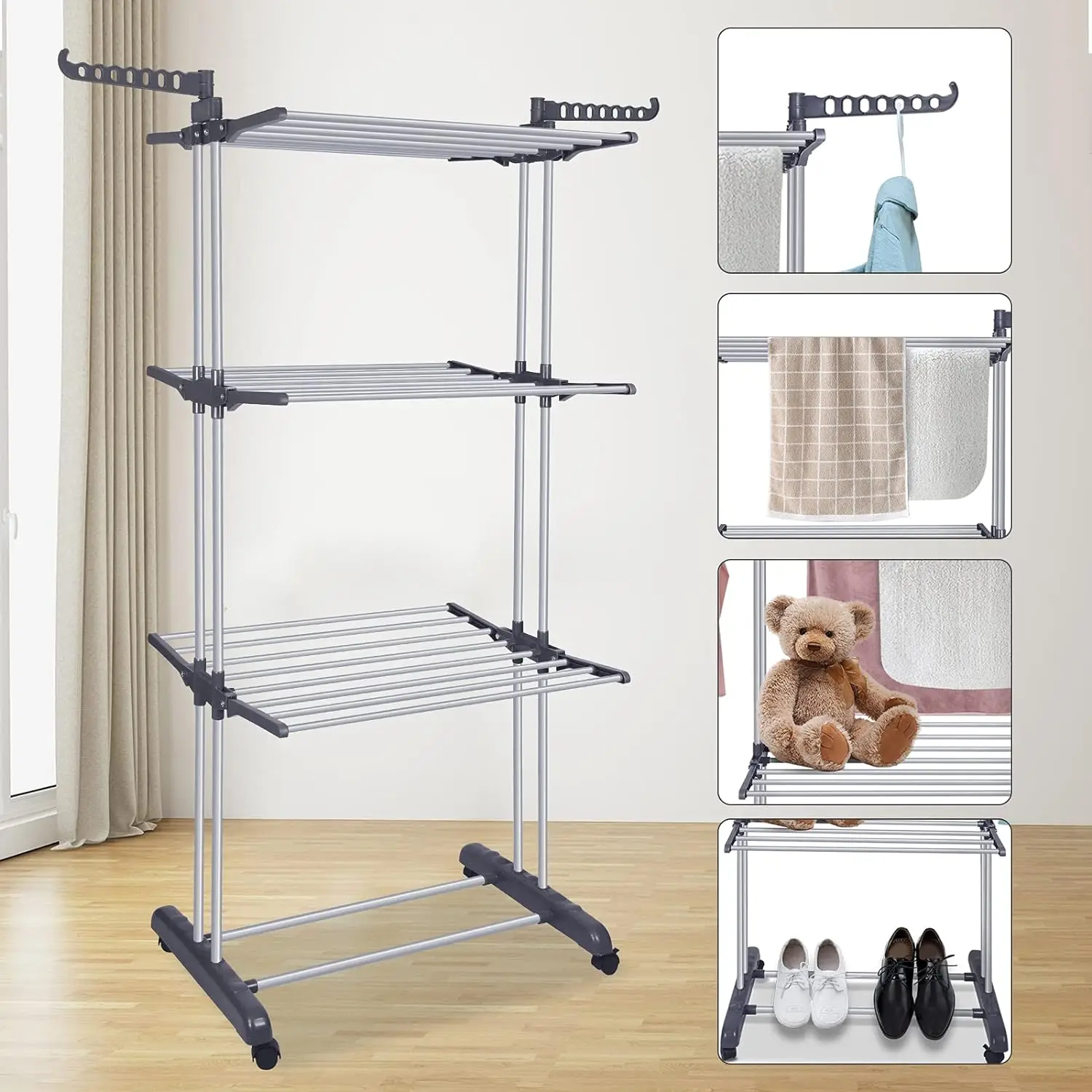 Garment Rack with Wheels /multifunctional Towel Hangers Detachable Clothes Drying Rack, High Quality Metal Iron Customised Free