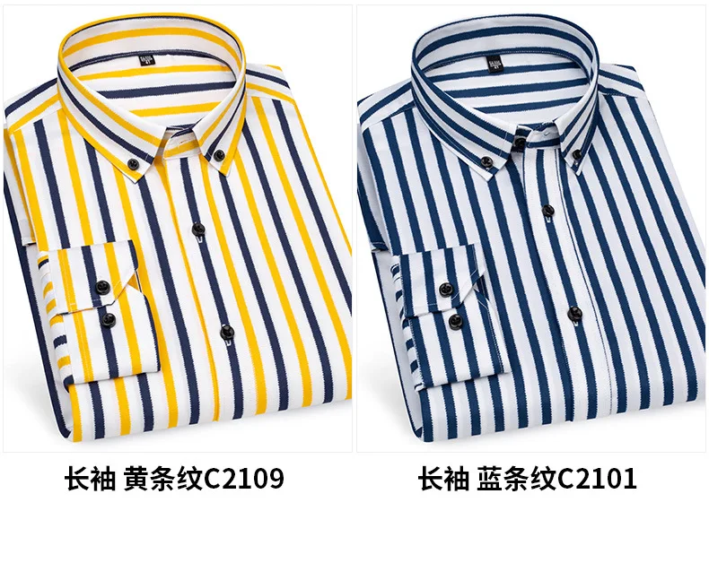 Men's Non Iron Long Sleeve Professional Business Formal Office Striped Dress Shirt Men Button