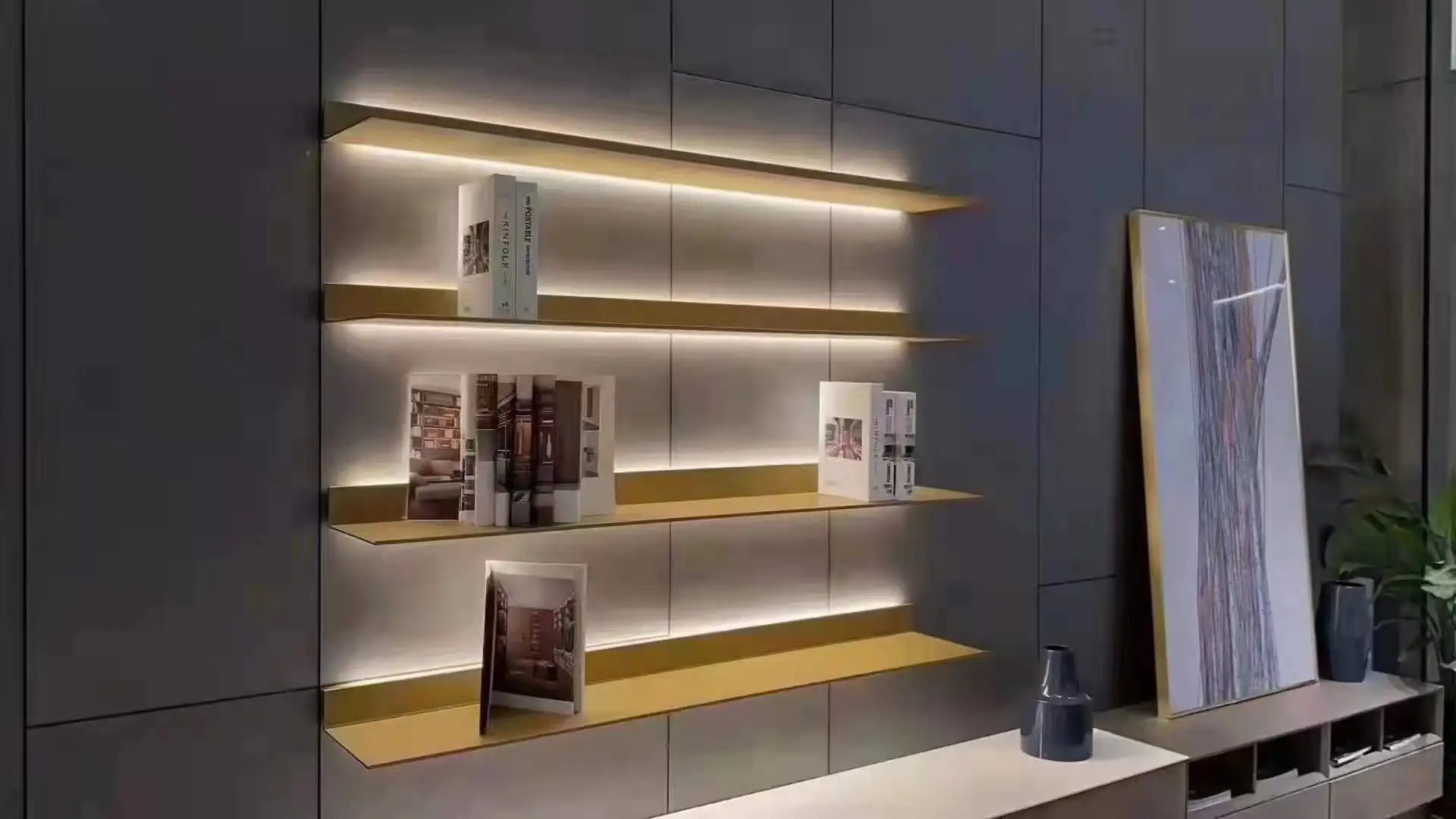 2025 Sample LED Book Display Shelf Aluminum Profiles Living Room Bad Room Shop Display Rack OEM Custom