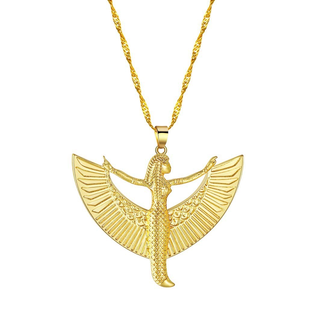 Isis Goddess Necklace - Vintage Golden Alloy Pendant