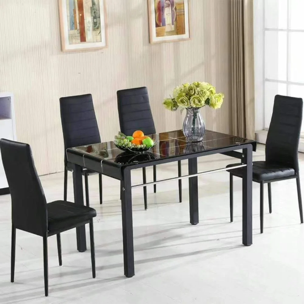 Keinode Dining Table Tempered Glass Top Metal Legs Black Large Desk for Dining room Living room kitchen Lounge L140cm x W80cm x H75cm 