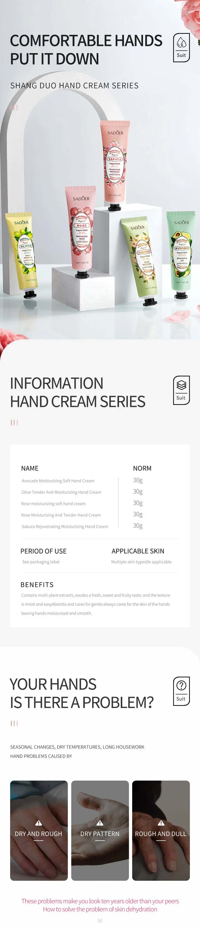 Wholesale SADOER Private label in Stock Mini Hand Cream Lotion moisturizing Natural PlantHand Cream factory