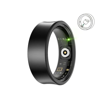 Magnetic Plug In Charger Smart Ring Long Battery Life Health Tracker Matt Black Smart Ring