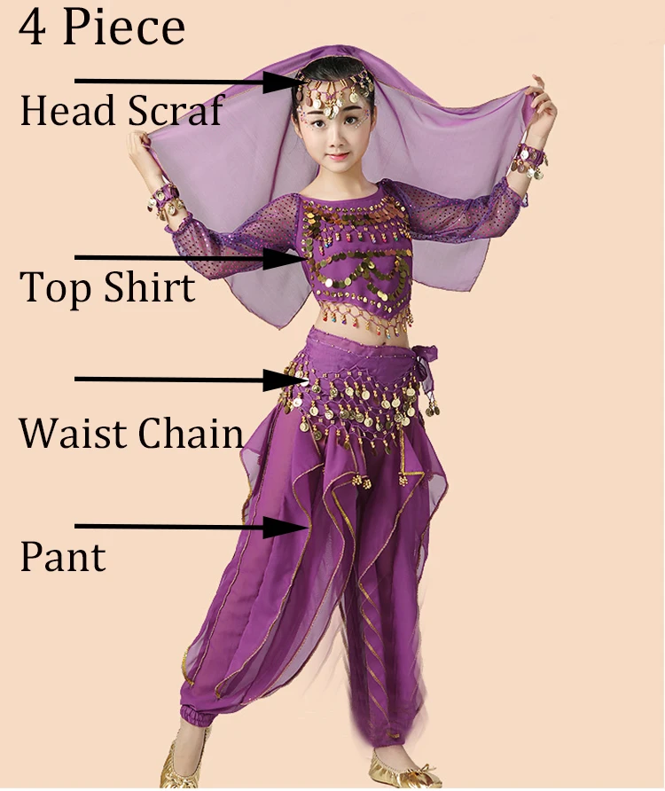 Long Sleeve Kid Girls Belly Dancing Costume Set Kids Performance Indian ...