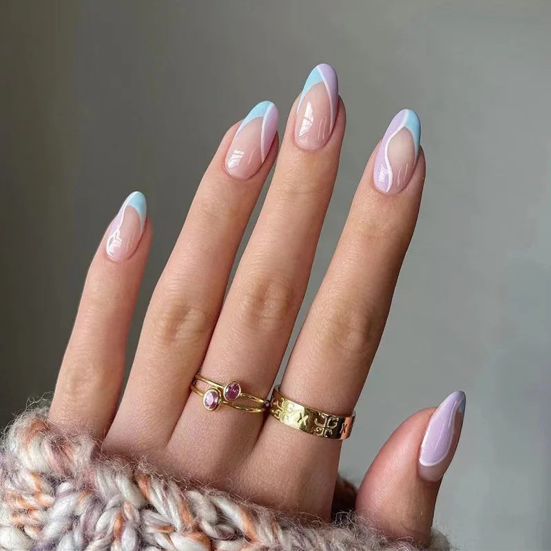 24pcspink French Tip Press Nails Long Coffin Nails 3d - Temu