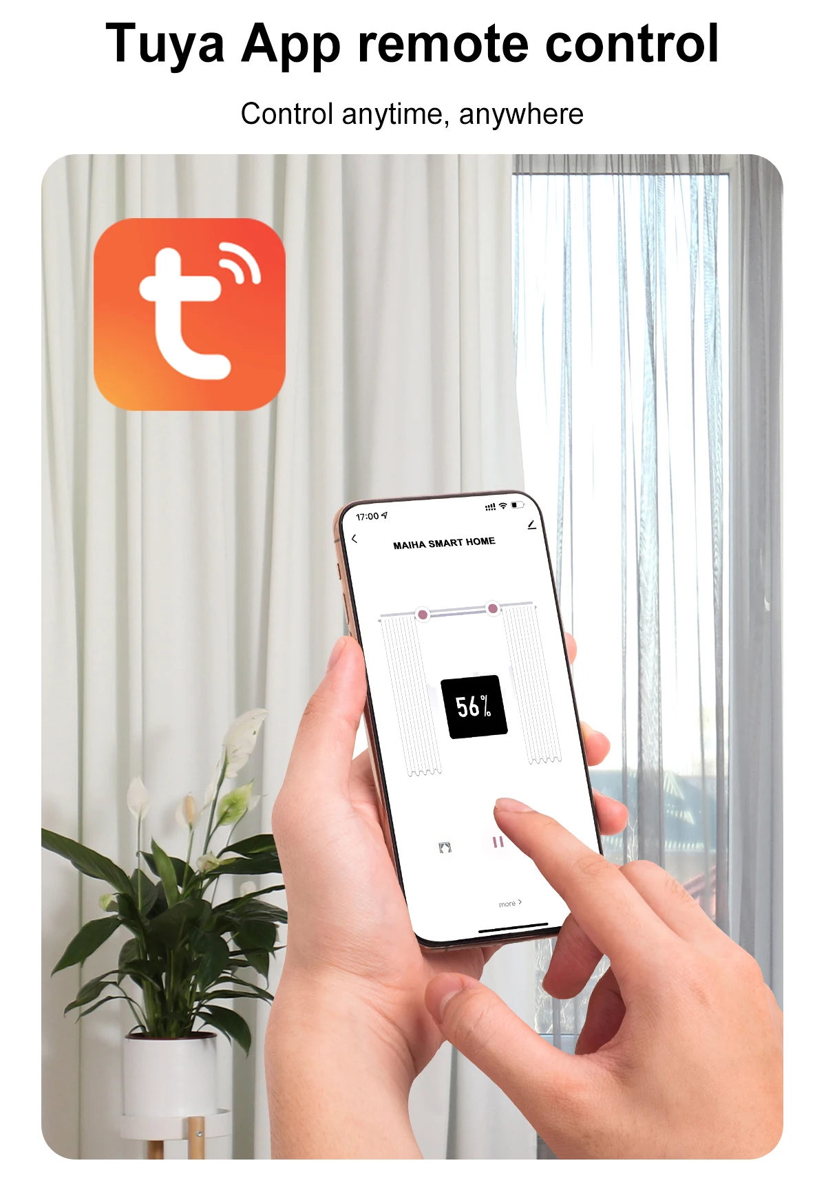 TYSH Tuya Wifi Motorized Curtain Control System for Smart Home Automation Including Curtain Motor and Track