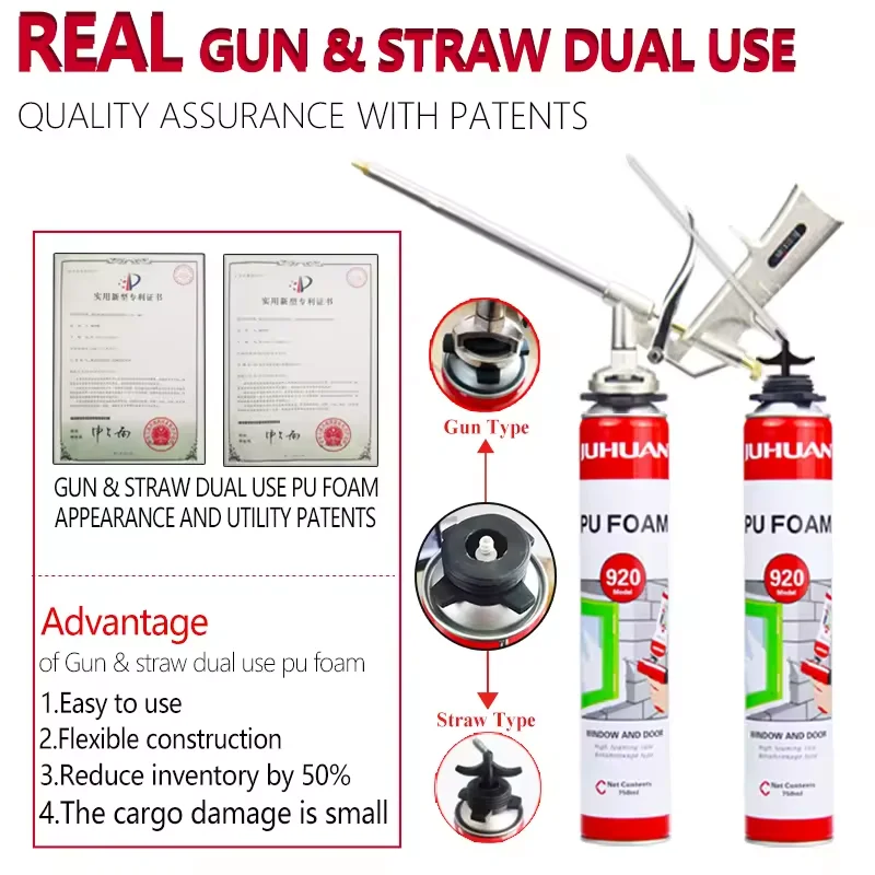Dual Use 750ml Black Polyurethane Spray Foam Adhesive with Gun Straw for Construction