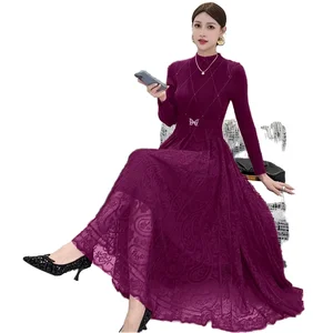 Miyake Pleated Casual Plus-size Eco-Friendly Stretch-fitting Elegant Lace Dresses-Wholesale ODM Service