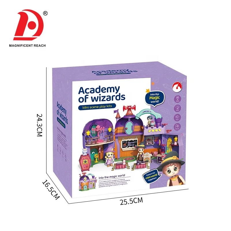 HUADA 2023 Halloween Miniature Doll Kids DIY Magic House Academy of Wizard Toy Gifts With Music