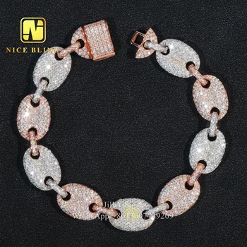 Pig Nose Moissanite Cuban Bracelet moissanite cuban chain   hip hop jewelry 18k Gold Plated necklace 925 Silver Chain