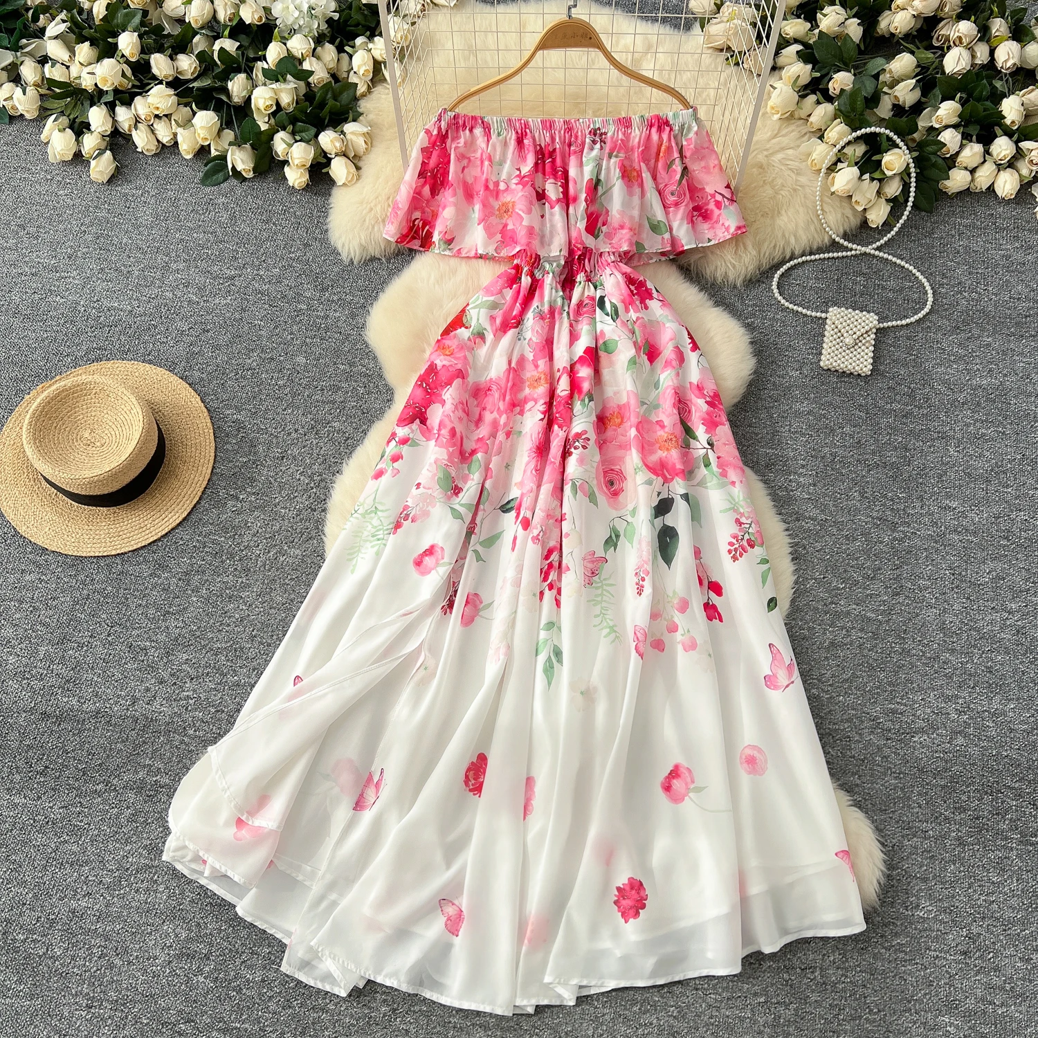 Spring Roman Slit Tunic Casual Midi Dress For Women Empire Patchwork Printed Ruffled Lace Dress Spring Roman Slit Tunic Casual Midi Dress For Women Empire Patchwork Printed Ruffled Lace Dress