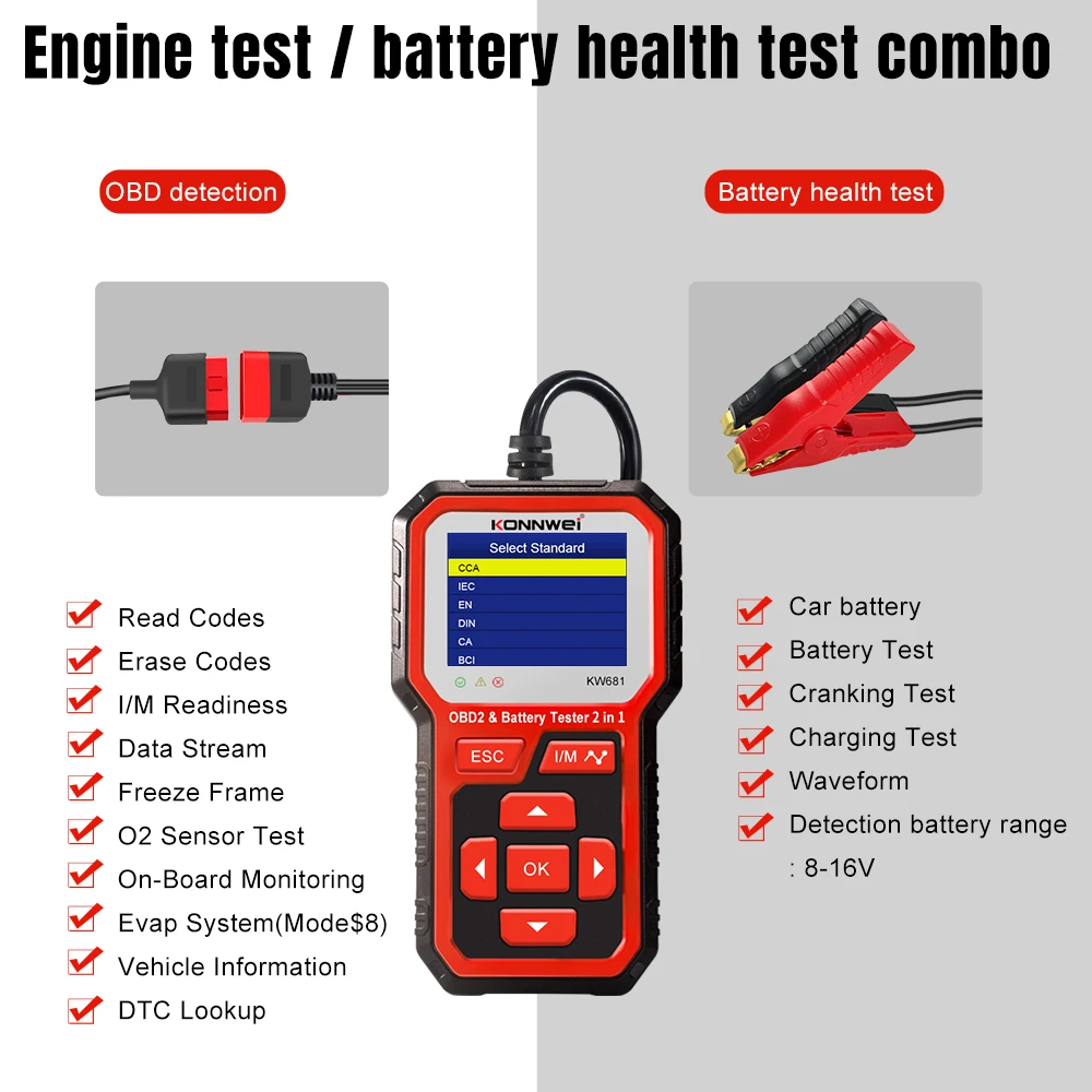 Bingohive Scanner OBD2 + Testeur Batterie – Lecteur Code Moteur CAN, Diagnostic Complet Pour Voitures Depuis 1996 (Orange)