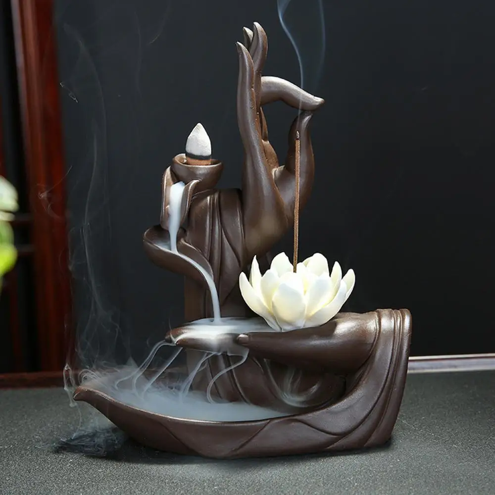 Creative Waterfall Porcelain Backflow Ceramic Cone Incense Burner Holder Decor 