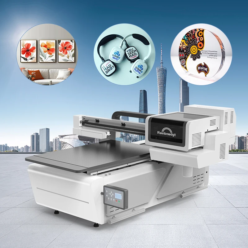 Rainbow New Launched Professional Printing Machine UV 6090 Metal PVC PP Poker Chip Canvas UV DTF Printer Nano 9