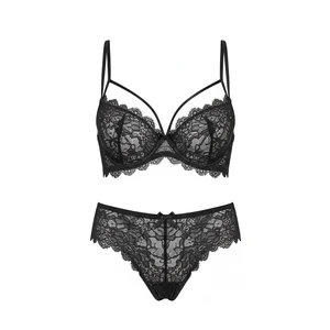 Top Wholesale Lace Bra with Satin Ribbon Ties Plunging V-neckline Sexy Underwear Women Lingerie for Lady Elegant Lace Bra Set