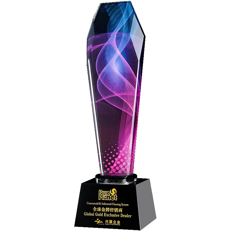 Customized Various Designs Crystal Glass Awards Color Printed Employee Reword Crystal Trophy