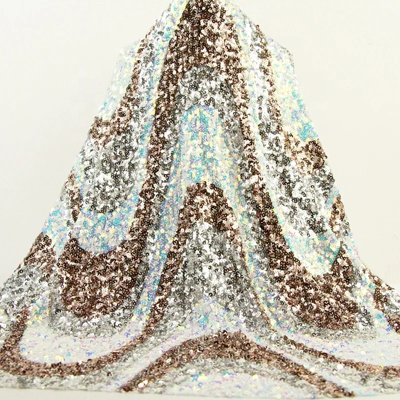 2021 Wholesale Beautiful Popular Wholesale French Paillette Double Tone Reversible Embroidered Lace Sequin Fabric For Wedding